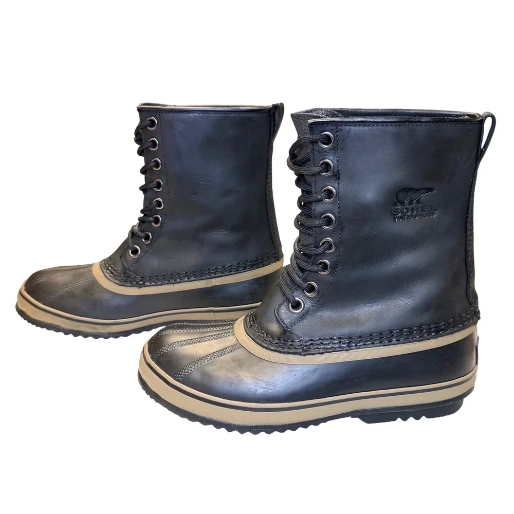 Sorel 1964 T Pac Duck Boots Men 7.5 Black Waterproof Insulated Lined NM2725-010